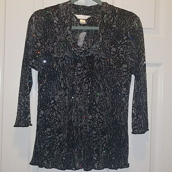 Christopher & Banks black white bling top Sz S NWT - Picture 1 of 4